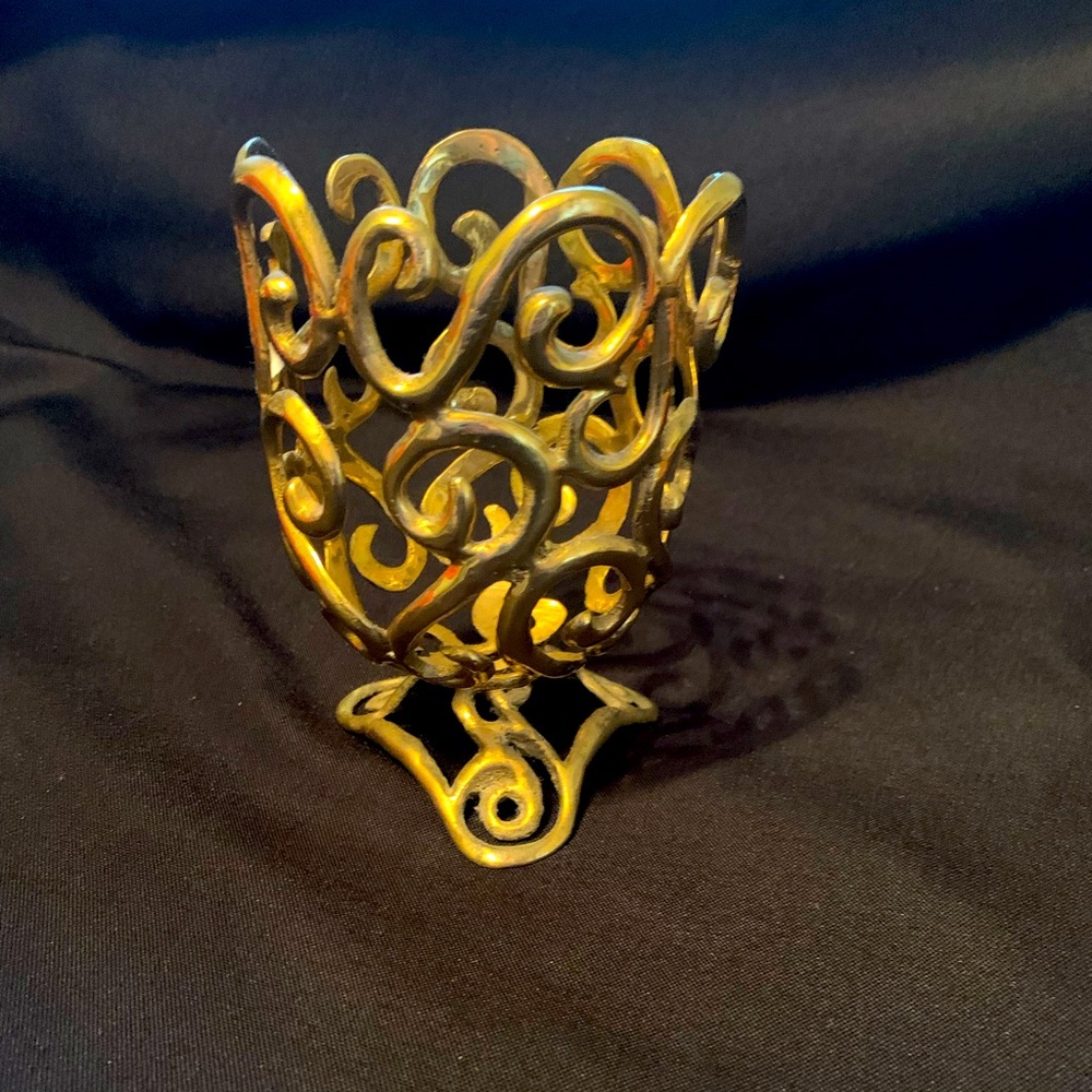 Ornate Scroll Metal Candle Holder - Gold